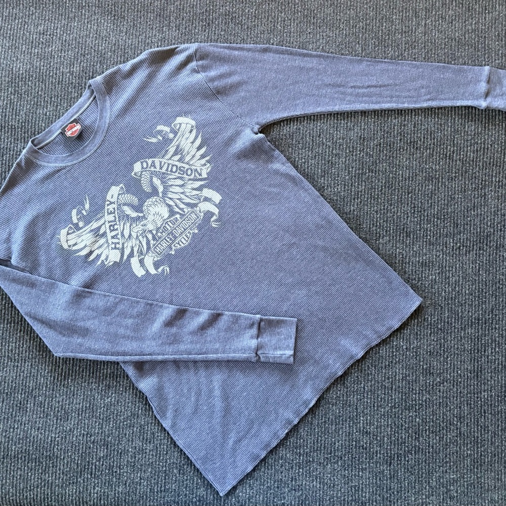 Harley Davidson Thermal San Diego Long Sleeve Shirt Waffle Knit Eagle Gray 2X